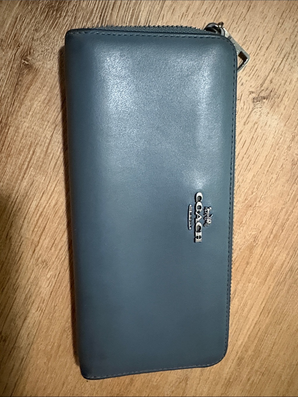 Coach Smooth Leather Zip Wallet in Slate Blue